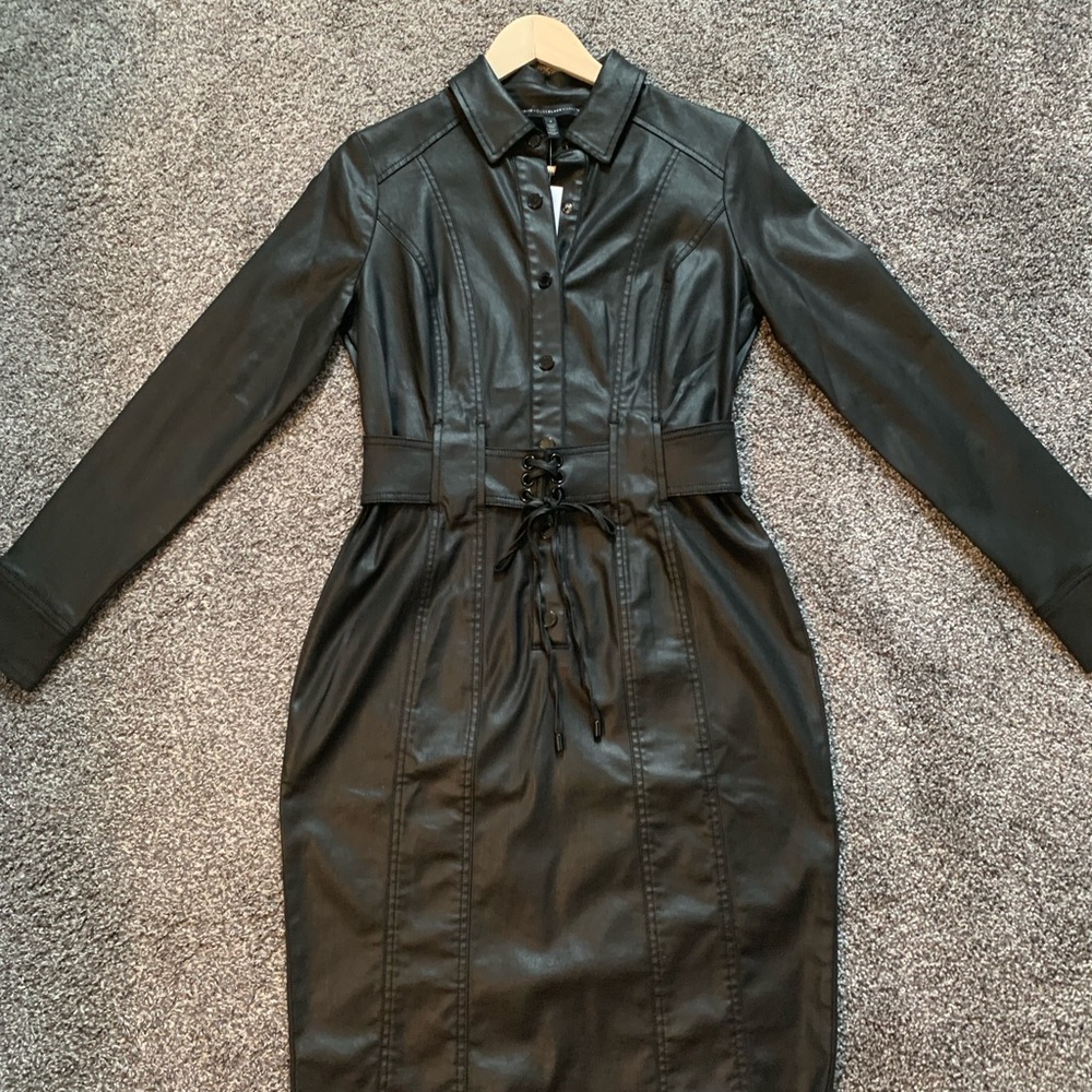 WHBM Black Coated Denim Shirt Dress
